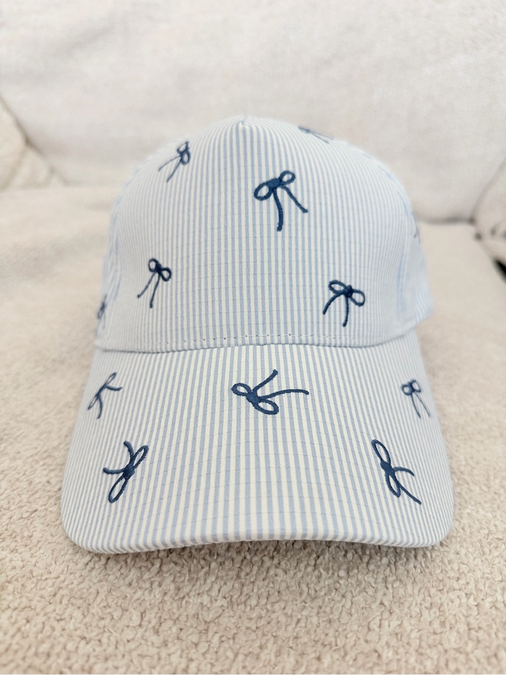 Juicy Couture Blue and White Striped Sun Hat with Pink Logo Trim